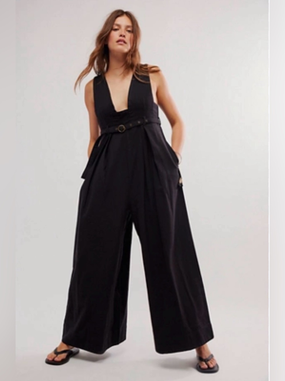 FREE PEOPLE Kara One-Piece  Wide Leg Black  Tie Jumpsuit size Xsmall